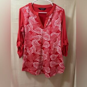⚫️ BOGO Tango Mango Red Abstract Leaf Print Tunic Blouse Medium